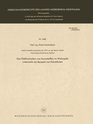 cover image of Das Fließverhalten von Kunststoffen im Walzspalt, untersucht am Beispiel von Polyäthylen